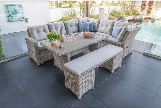Greemotion Lounge-Set Malia, 5-teilig, halbrund, grau, Polyrattan und Aluminium - Bild 1