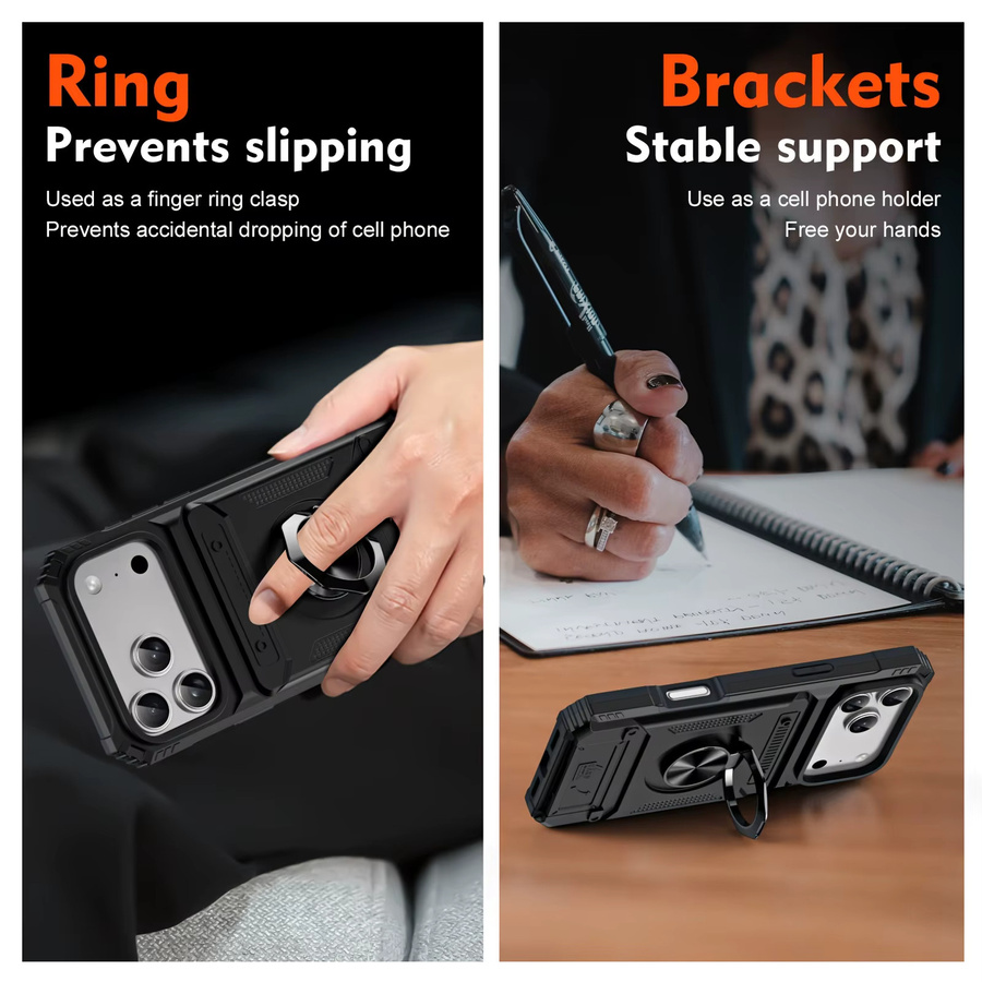 Luxuriöse iPhone Hülle mit magnetischem Ringständer und Brieftaschenfunktion in Rot und Schwarz - Bild 5