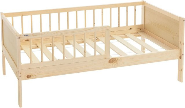 ML-Design Kinderbett aus Kiefernholz mit Lattenrost und Rausfallschutz, Farbe: Braun/Beige, B: 70 cm, L: 140 cm - Bild 2