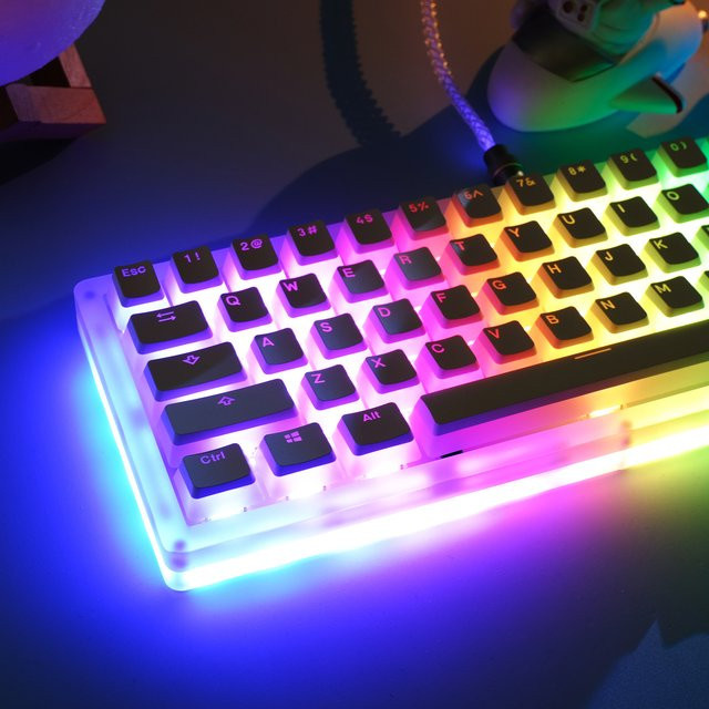Oeny Pudding Tastenkappen Set aus PBT mit Double Shot Technologie für mechanische Tastaturen im ISO-Layout QWERTZ DE, 129 Tasten, Farben: Pink und Weiß - Bild 1