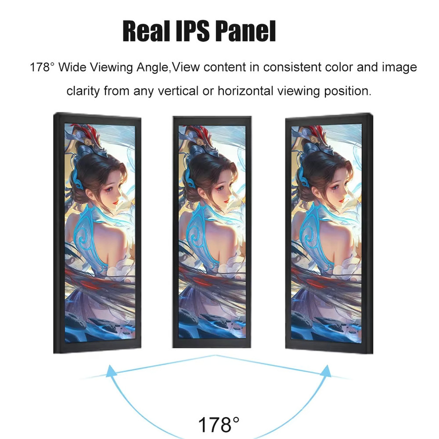 Wisecoco 8,8 Zoll FHD Long Wide Monitor mit Gehäuse, 1920x480 Auflösung, PC Sensor Panel Display zur Temperaturanzeige, Schwarz - Bild 2