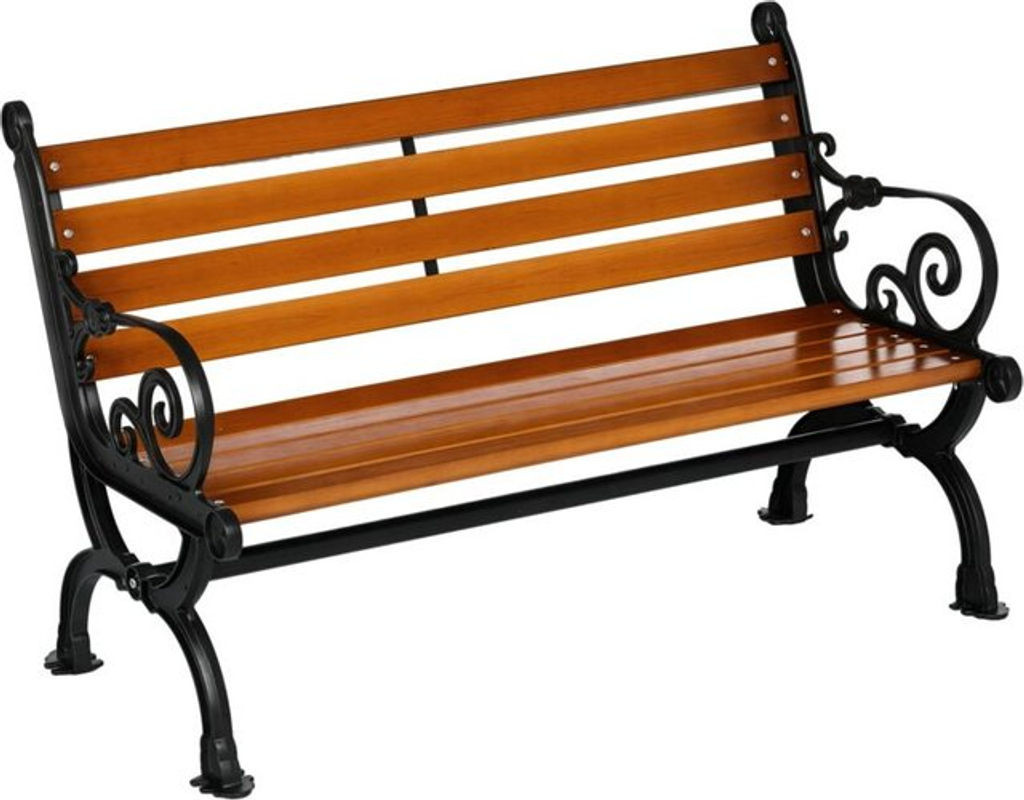 Outsunny Gartenbank aus Holz und Metall für 2 Personen, wetterfeste Parkbank mit Armlehnen in Braun, B/T/H: 120 x 64 x 79 cm - Bild 1