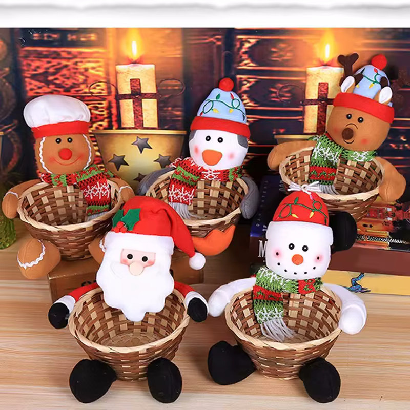 Weihnachtlicher Süßigkeiten-Aufbewahrungskorb im Santa Claus Design, bunt, aus Rattan und Bambus - Bild 5