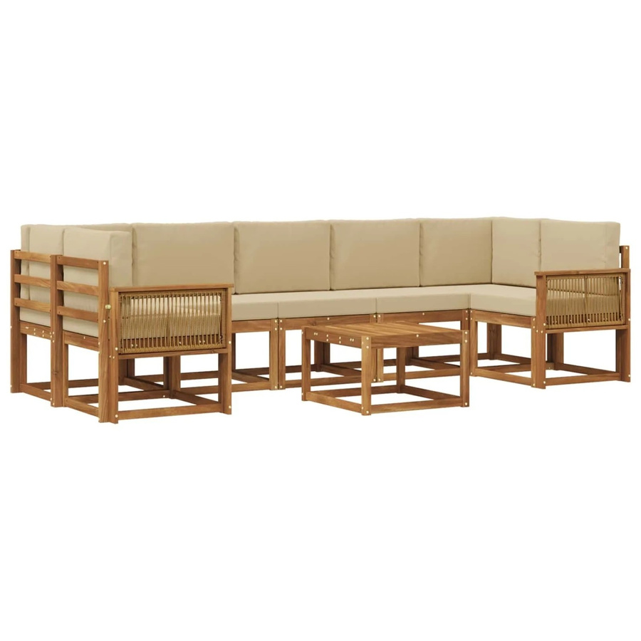vidaXL Outdoor-Sofagarnitur L-Form aus Akazienholz mit 8 Kissen in Natur-Beige und Polyester - Bild 2