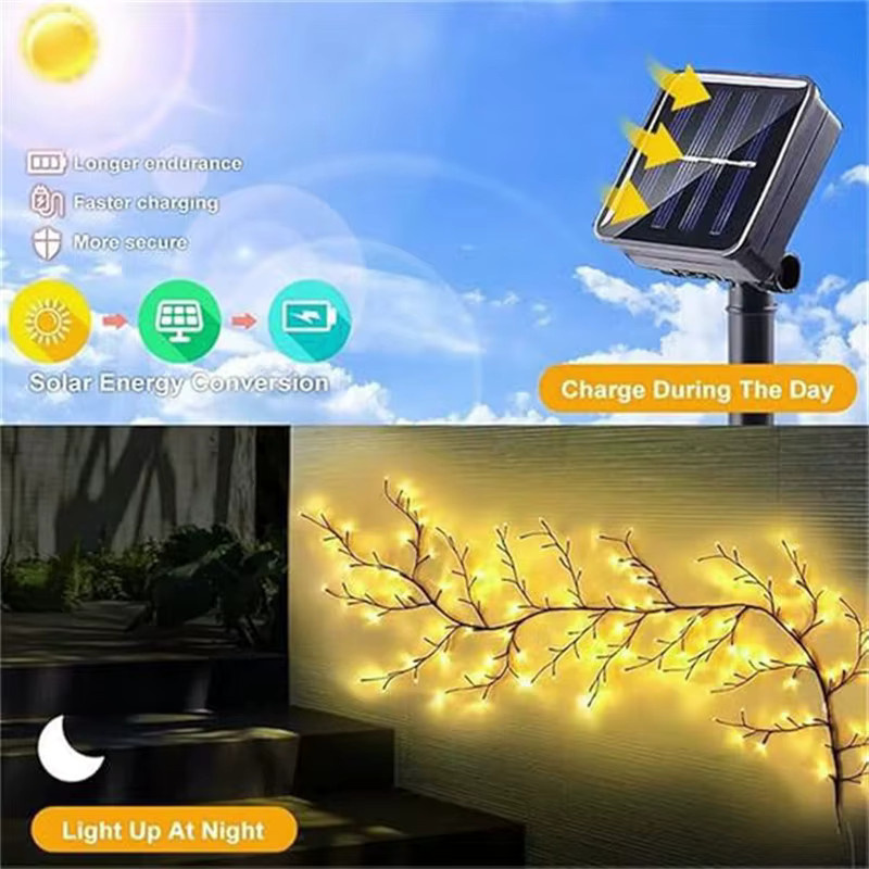 OSIDEN Solar LED Weidenreben Lichterkette mit 96 LEDs in Warmweiß, Wasserdichte Fairy Lights für Garten und Balkon - Bild 2