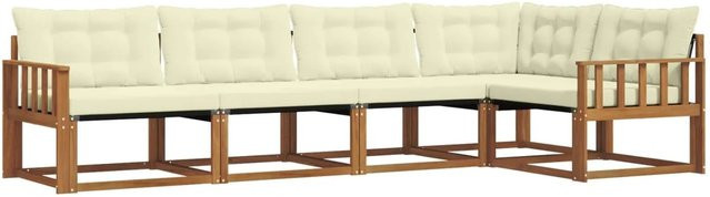 vidaXL Outdoor-Sofagarnitur 5-teilig L-Form aus Akazienholz in Natur mit Kissen in Beige und Weiß - Bild 1