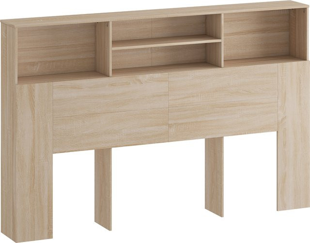 HOMCOM freistehendes Kopfteil mit Stauraum und 4 offenen Fächern, Naturholz Beige/Braun, B: 160 cm, T: 20,2 cm, H: 108,2 cm - Bild 1