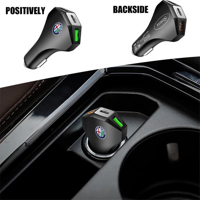 Alfa Romeo Auto Ladegerät Adapter mit Dual USB und Typ C Ports in Schwarz für Tonale und 159 - Bild 1
