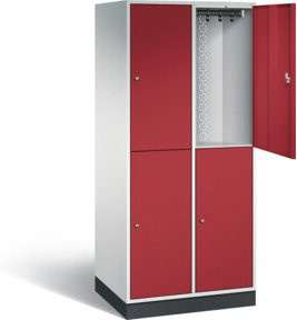C+P Spind Intro doppelstöckig XL mit Türen, Front Rubinrot, Korpus Lichtgrau, H: 195,0 cm, B: 82,0 cm, T: 59,0 cm - Bild 1