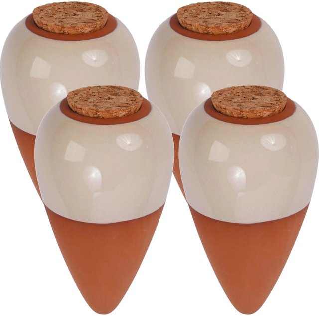 Relaxdays Bewässerungskegel aus Keramik in Beige, 4er Set mit Korkdeckel, 350 ml - Bild 1