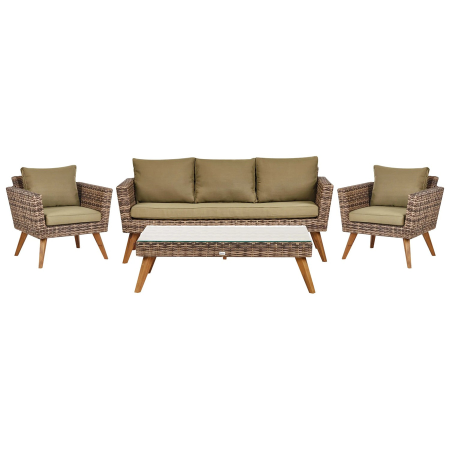 Beliani Lounge Set VITTORIA XL in Olivgrün und Beige mit Outdoor-Sofa, Sesseln und Couchtisch im Boho-Stil - Bild 2