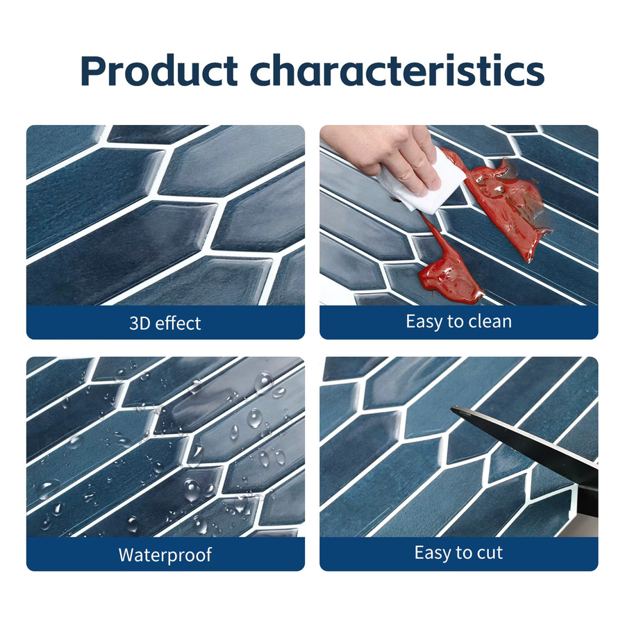 10 Stück selbstklebende 3D Wandaufkleber in Keramikfliesen-Optik von Vividtiles, blau, wasserdichte Vinyl Tapete für Küche und Badezimmer - Bild 4
