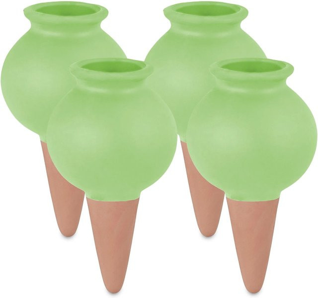 Relaxdays Tonkegel aus Keramik in Grün, 4er Set zur Selbstbewässerung für Zimmerpflanzen, Balkonkästen und Hochbeete, Höhe: 12 cm, Durchmesser: 6 cm - Bild 1