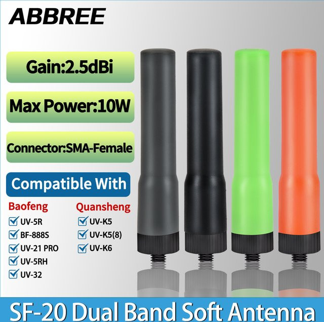ABBREE SF-20 Mini Weiche Antenne Dual Band VHF UHF mit SMA-Buchse in Schwarz für Baofeng UV-5R, UV-21 PRO und Quansheng UV-K5 Walkie Talkies - Bild 1