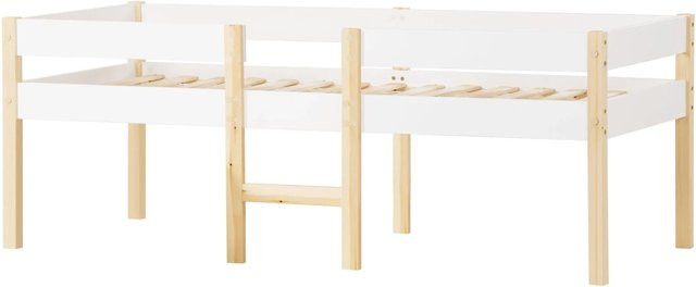 okwish Kinderbett aus Kiefer-Massivholz mit Rausfallschutz in Weiß, B/T/H: 90 x 190 x 97 cm - Bild 1