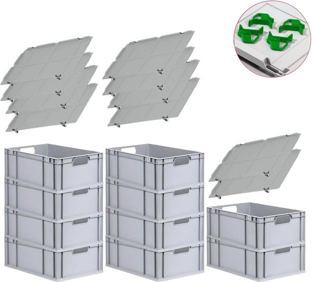 PROREGAL Spar Set mit 10x Eurobox Nextgen Economy und 4x Auflagedeckeln in Grün, H x B x T: 22 x 40 x 60 cm, 44 Liter pro Box - Bild 1