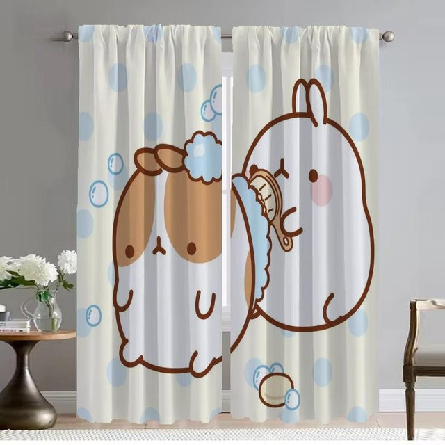 Molang Tüllgardinen Set aus 2 Stück in Grau, moderne halbtransparente Vorhänge mit Grafikdesign für Wohnzimmer und Schlafzimmer, Breite: 50 cm, Höhe: 70 cm - Bild 1