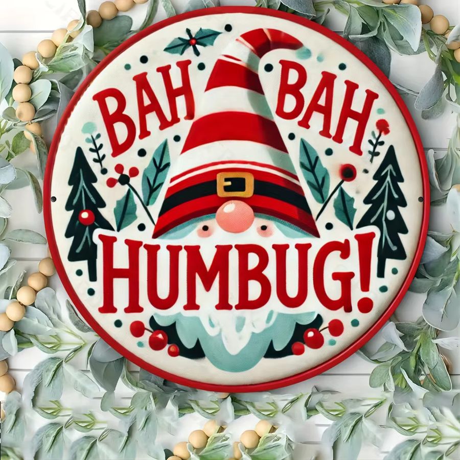 CIFBUY Weihnachts-Wandkunstschild aus Aluminium mit Weihnachtsmütze Bah Humbug vertikal - Bild 2