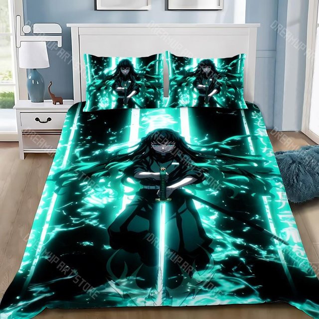 Demon Slayer Muichiro Tokito Bettwäscheset mit Bettbezug und Kissenbezug, Blau, B/H: 210 x 210 cm - Bild 1