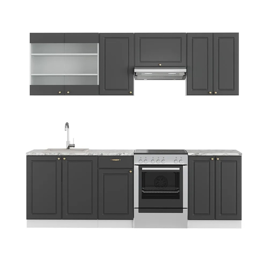 Vicco Fame-Line Küchenschränke modern in Anthrazit-Gold und Weiß mit Marmor-Optik, Breite: 240 cm - Bild 2