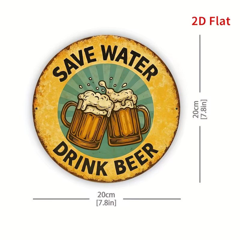 Potdemiel Vintage-Retro Metallposter Save Water Drink Beer mit Bierkrug-Grafik in Gelb und Braun - Bild 2