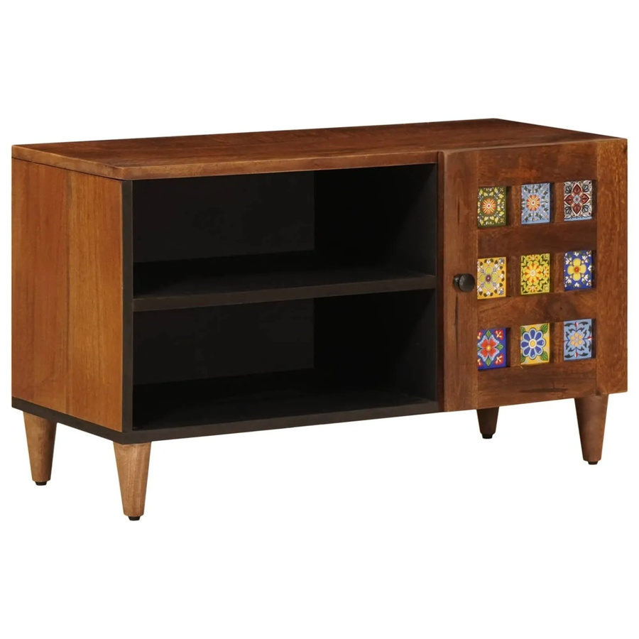 vidaXL TV-Schrank aus Massivholz Mango in Walnuss, B/T/H: 80 x 33 x 46 cm - Bild 2