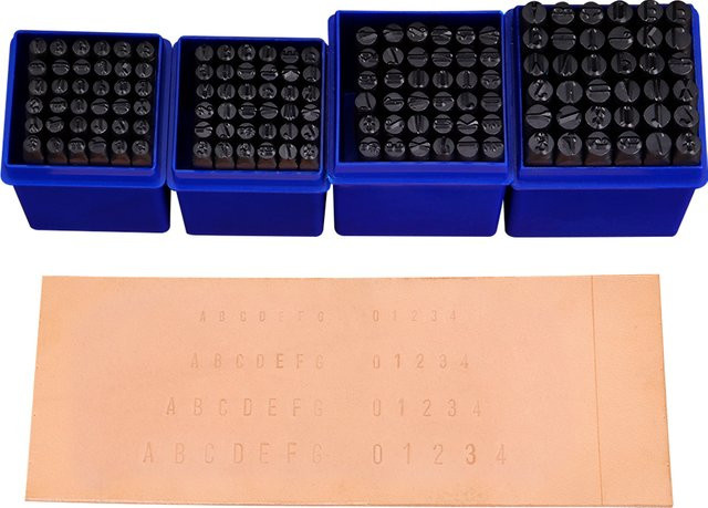 QJH 36-teiliges Set Professionelles Zahlen- und Buchstaben-Stempelwerkzeug aus Kohlenstoffstahl in Blau für Metall und Kunstleder - Bild 1