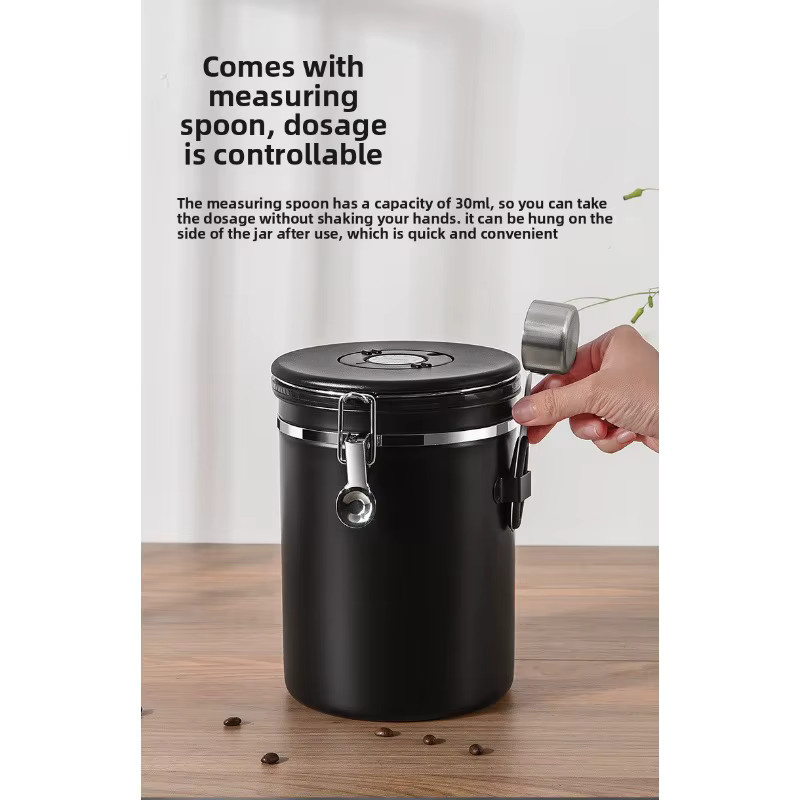 Binco Kaffeebohnen-Lagertank aus Edelstahl mit Einweg-Auslassventil in Silber und Schwarz - Bild 2
