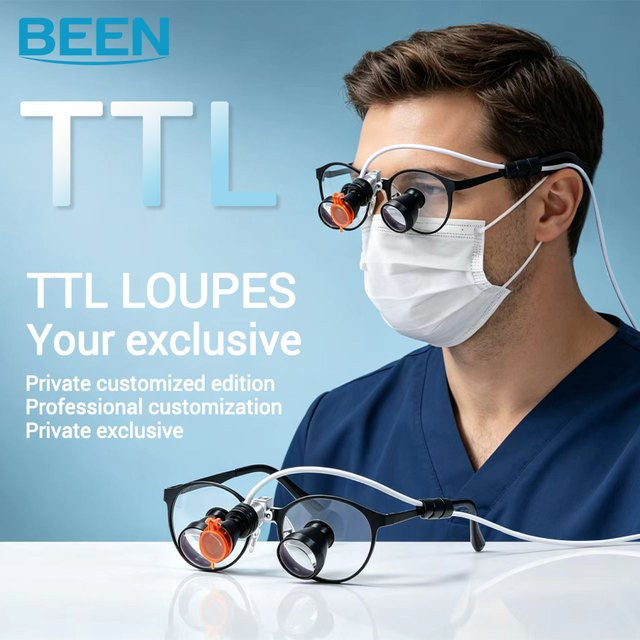 Dental-TTL-Lupen, 2.0X 3.0X, mit 5W LED-Stirnlampe, Orange-Filter, Schwarz - Bild 1