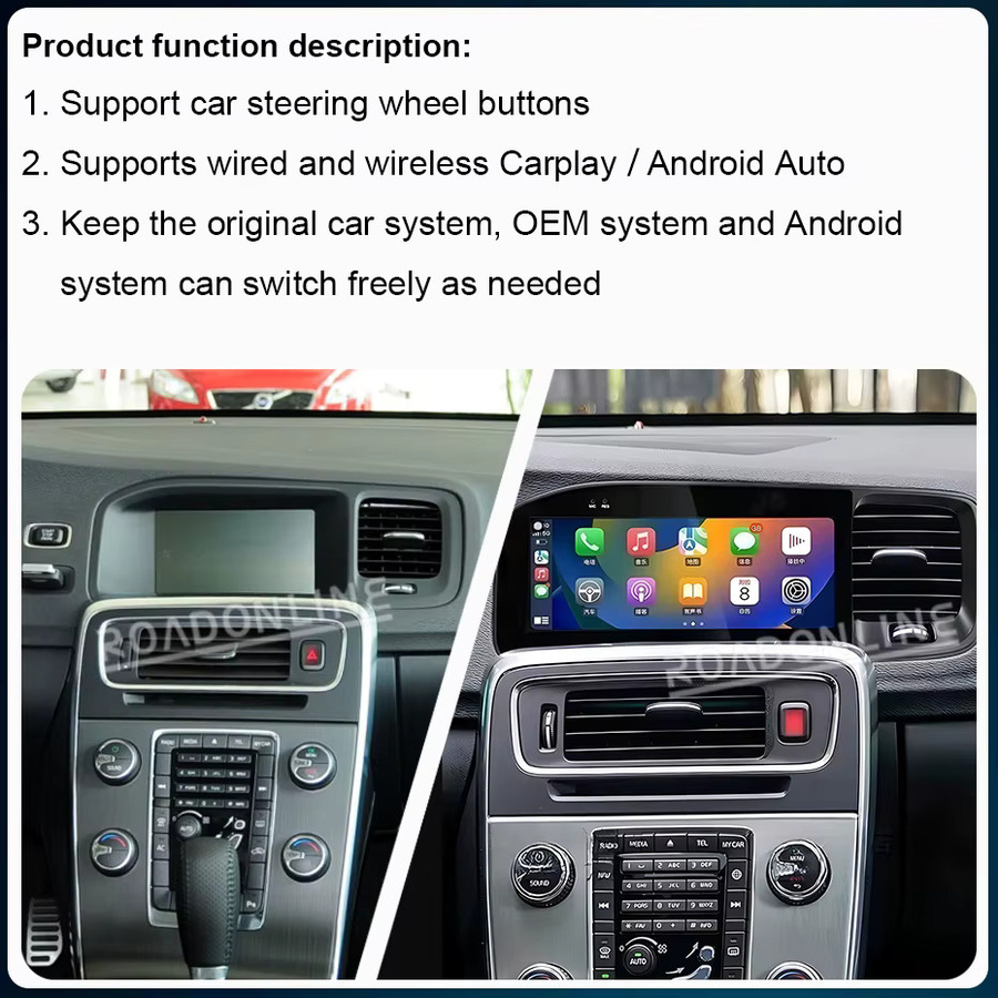 Roadonline Android 14 Multimedia-Player für Volvo S60 2011-2019, 8,8 Zoll Display, Schwarz, mit Android Auto, CarPlay, 4G und WiFi - Bild 2