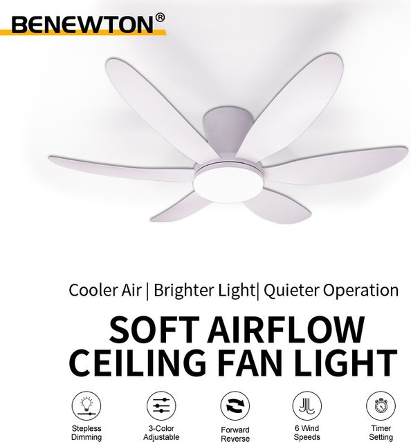 BENEWTON Deckenventilator mit LED-Beleuchtung in Weiß, 109 cm Durchmesser, leiser DC-Motor mit 6 Geschwindigkeiten und Fernbedienung - Bild 1