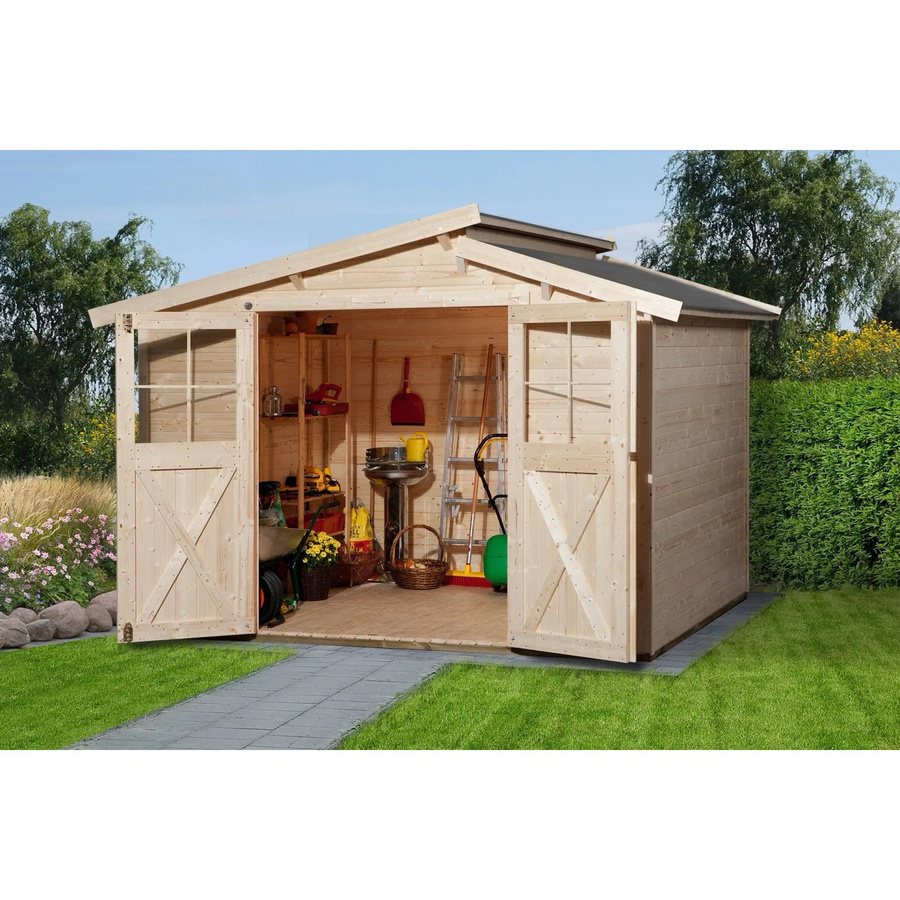 WEKA Gartenhaus 323 aus europäischer Fichte mit Satteldach und Vordach, beige, B/T/H: 330 x 232 x 273 cm - Bild 2