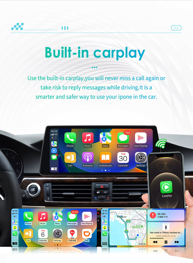 OSSURET 2-DIN Android Autoradio für BMW 3er-Reihe E90 E91 E92 E93 CCC CIC (2005-2012) mit 10,25 Zoll Display, GPS, Bluetooth, Wireless Carplay, Android Auto, 4G, DSP und 360-Grad-Kamera in Schwarz - Bild 3