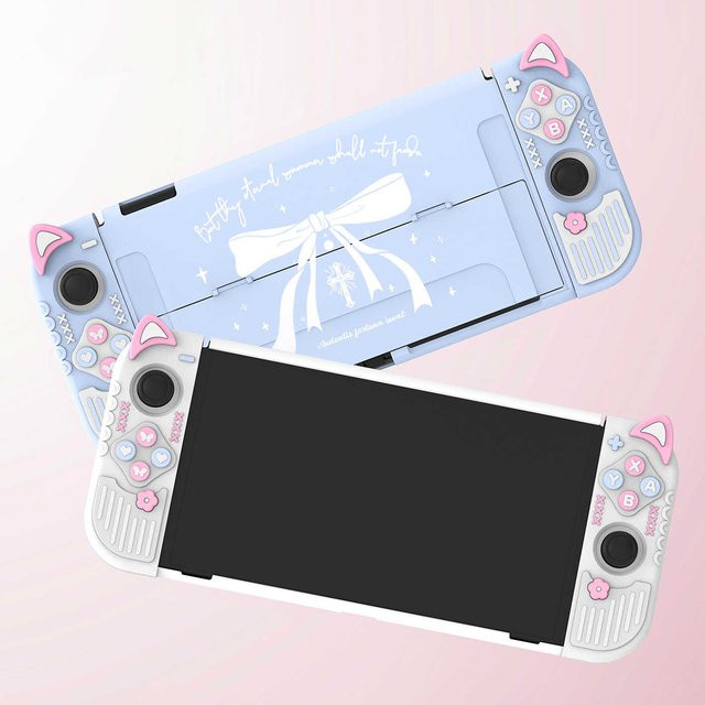 Kawaii Silikon-Schutzhülle mit Katzenohren für deine Nintendo Switch OLED und Joy-Con Controller - Bild 1