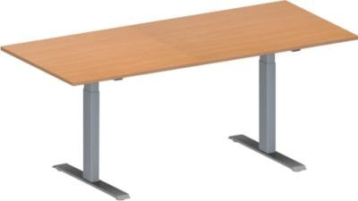 Schäfer Shop Genius Konferenztisch MODENA FLEX, Rechteck, T-Fuß Rechteckrohr, Buche/weißaluminium, B/T/H: 180 x 80 x 65-85 cm - Bild 1
