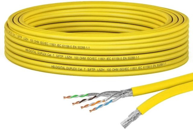 hb-digital CAT 7 Duplex Ethernet LAN Kabel S/FTP AWG23 LSZH Gelb, 5m - Bild 1