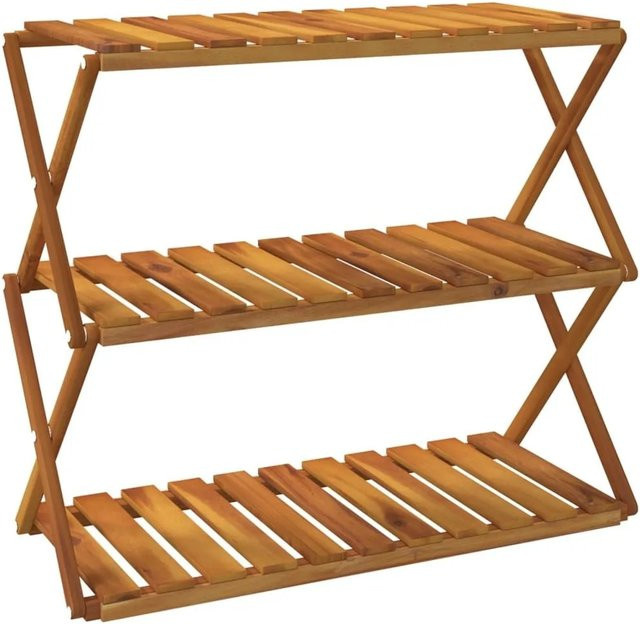vidaXL Klappregal aus Akazienmassivholz mit 3 Böden, Braun, B/T/H: 70 x 31 x 63 cm - Bild 1