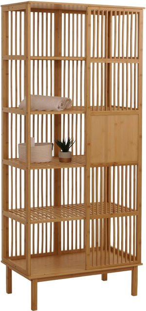 Bambus Standregal MCW Badezimmerschrank mit Schiebetüren und 5 Regalböden, braun, H x B x T: 186 x 80 x 45 cm - Bild 1