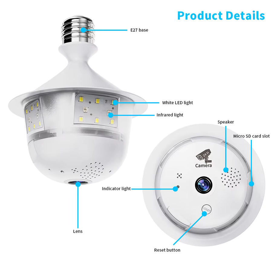 V380 Pro 5MP WLAN Sicherheitssicherheitskamera E27 Birnenform mit Vollfarb-Nachtsicht, Zwei-Wege-Audio und Auto-Tracking in Weiß - Bild 3