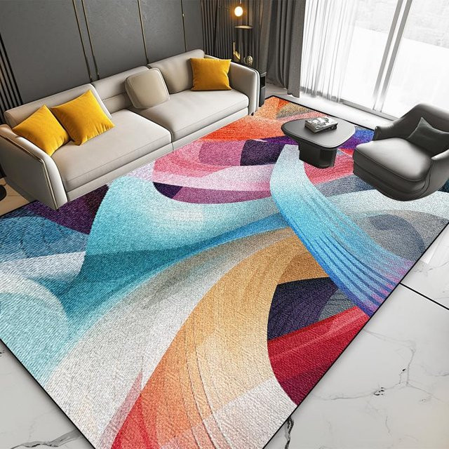 JGJG Moderner Geometrischer Teppich aus Polyester, Rutschfest und Waschbar, Mehrfarbig, B/T: 90 x 60 cm - Bild 1