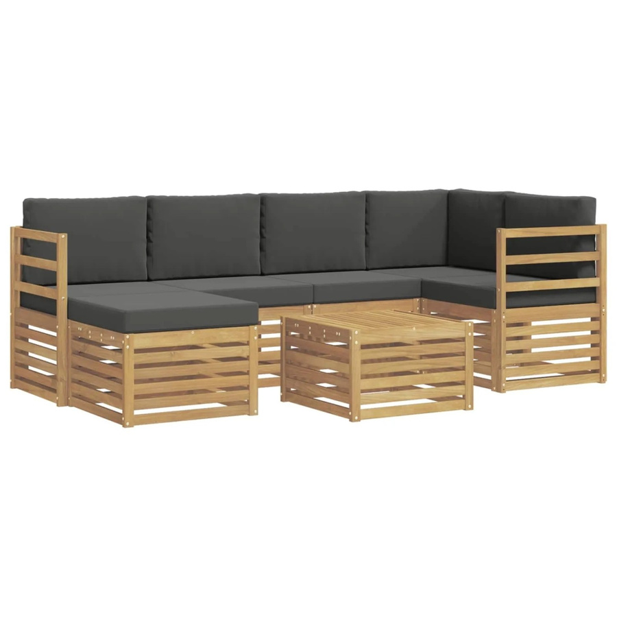 vidaXL Outdoor-Sofagarnitur 7-teilig in L-Form aus Akazienholz mit Polstern in Anthrazit und Weiß - Bild 2