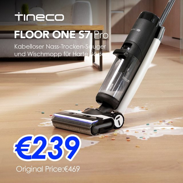 Tineco Floor ONE S7 PRO Kabelloser Nass-Trocken-Saugwischer in Weiß mit LED-Display zur Entfernung von Tierhaaren und klebrigen Verschmutzungen - Bild 1