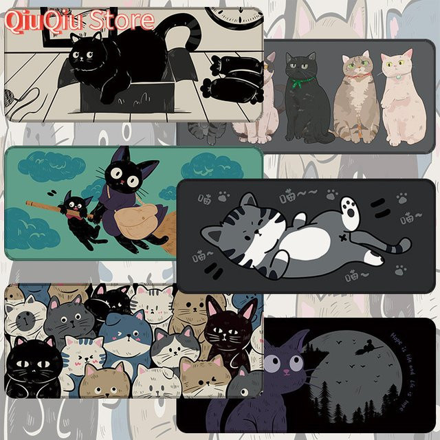 Große rutschfeste Katzen-Mausunterlage mit niedlichem Cartoon-Design und verstärktem Rand als Desktop-Tastaturmatte in Multicolour - Bild 1