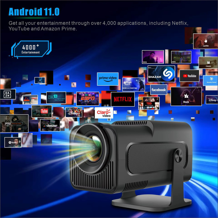ZNLYRION Full-HD-LCD-Projektor mit 4K-Unterstützung, Android 11 Smart OS, Dual-Band-WiFi 6 und Bluetooth 5.0 in Schwarz - Bild 4