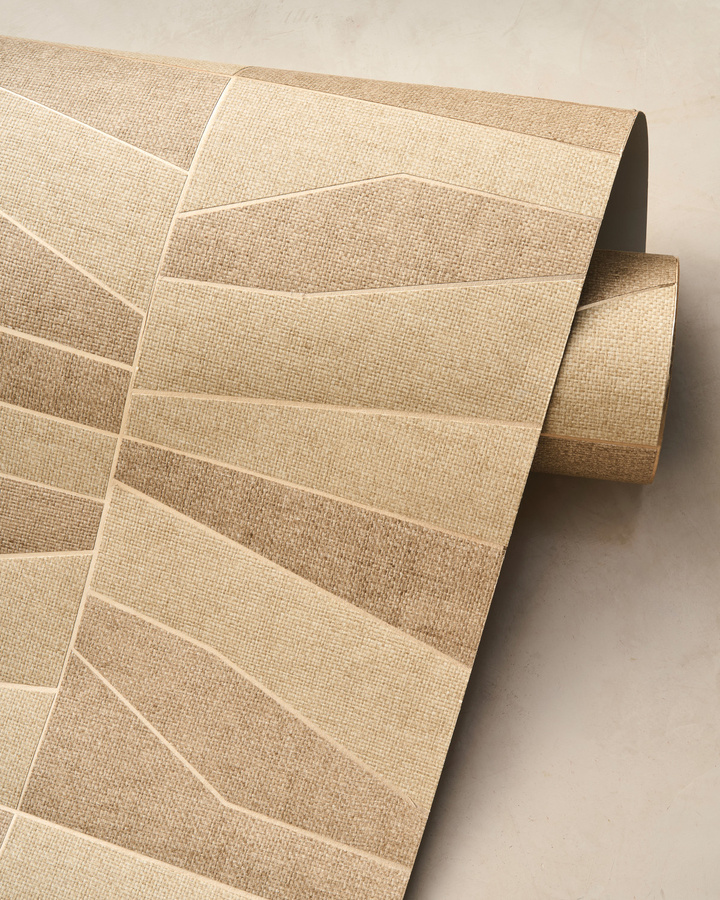 Omexco Tapete Domino OAS231 mit geometrischem Abstract-Muster in Gold, Silber und Beige aus Textil-Vlies - Bild 1