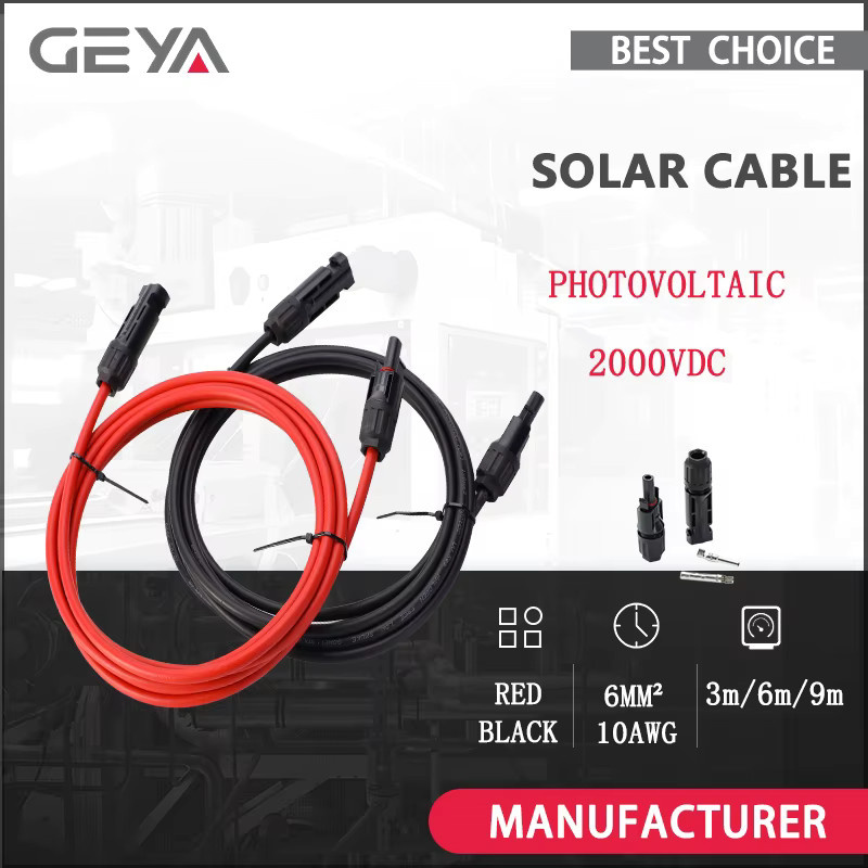 GEYA Solar-PV-Kabel Set mit Steckern, 6 mm2, 2000 VDC, 1 Paar in Rot und Schwarz - Bild 2