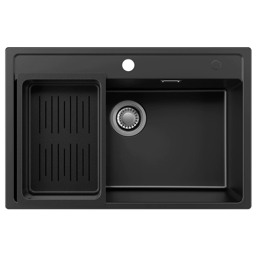 CECIPA max Küchenspüle aus Quarzkomposit in Schwarz, Einbauspüle mit Spülkorb und Siphon Abfluss Set, B/T: 70 x 46 cm - Bild 2