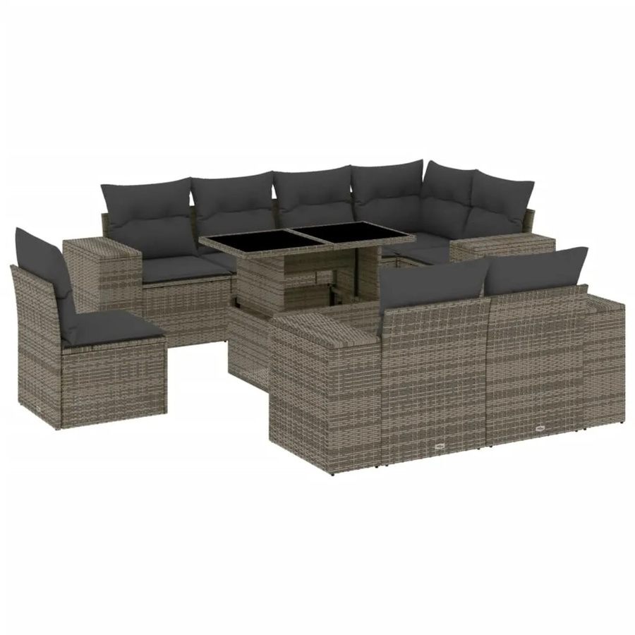 vidaXL 9-tlg. Garten-Sofagarnitur aus Poly Rattan in Grau mit Kissen und L-Form - Bild 2
