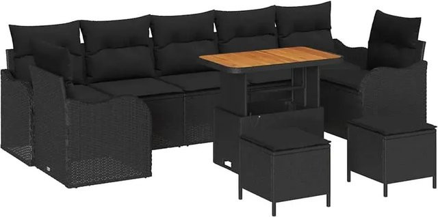 vidaXL Garten-Sofa-Set 10-teilig in Schwarz aus Poly-Rattan mit Metallgestell und Polstern - Bild 1
