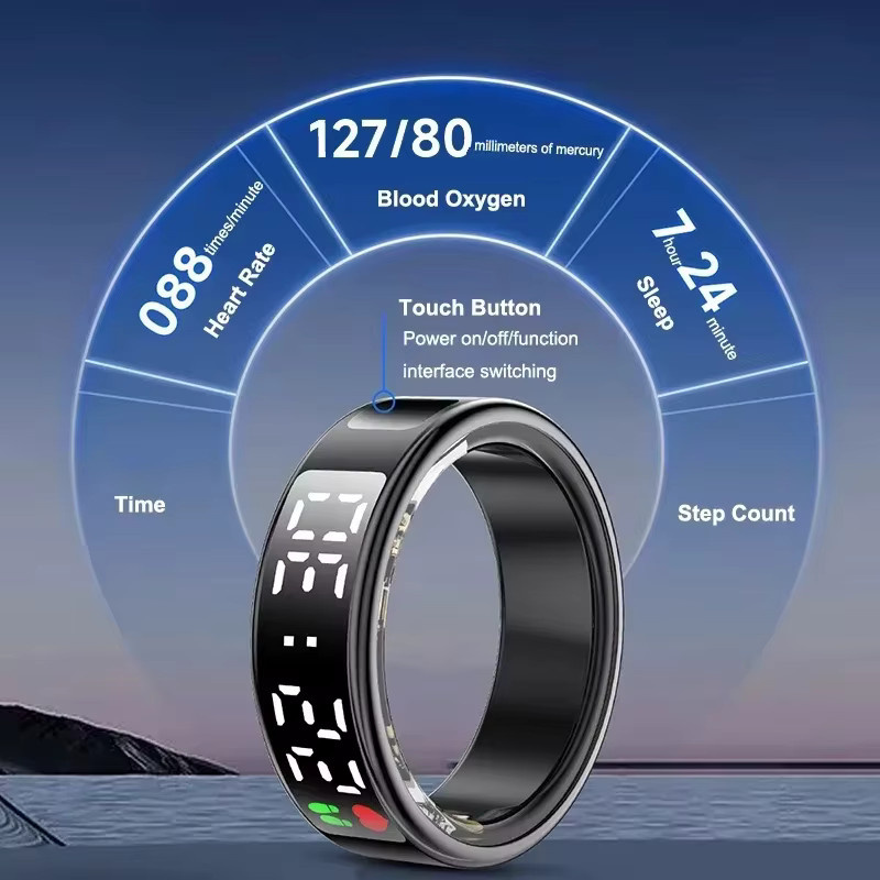 Luxuglow Smart Ring in Silber für Männer und Frauen mit Herzfrequenz-, Blutsauerstoff- und Schlafmonitor sowie 5ATM Wasserdichtigkeit und LED-Anzeige - Bild 3